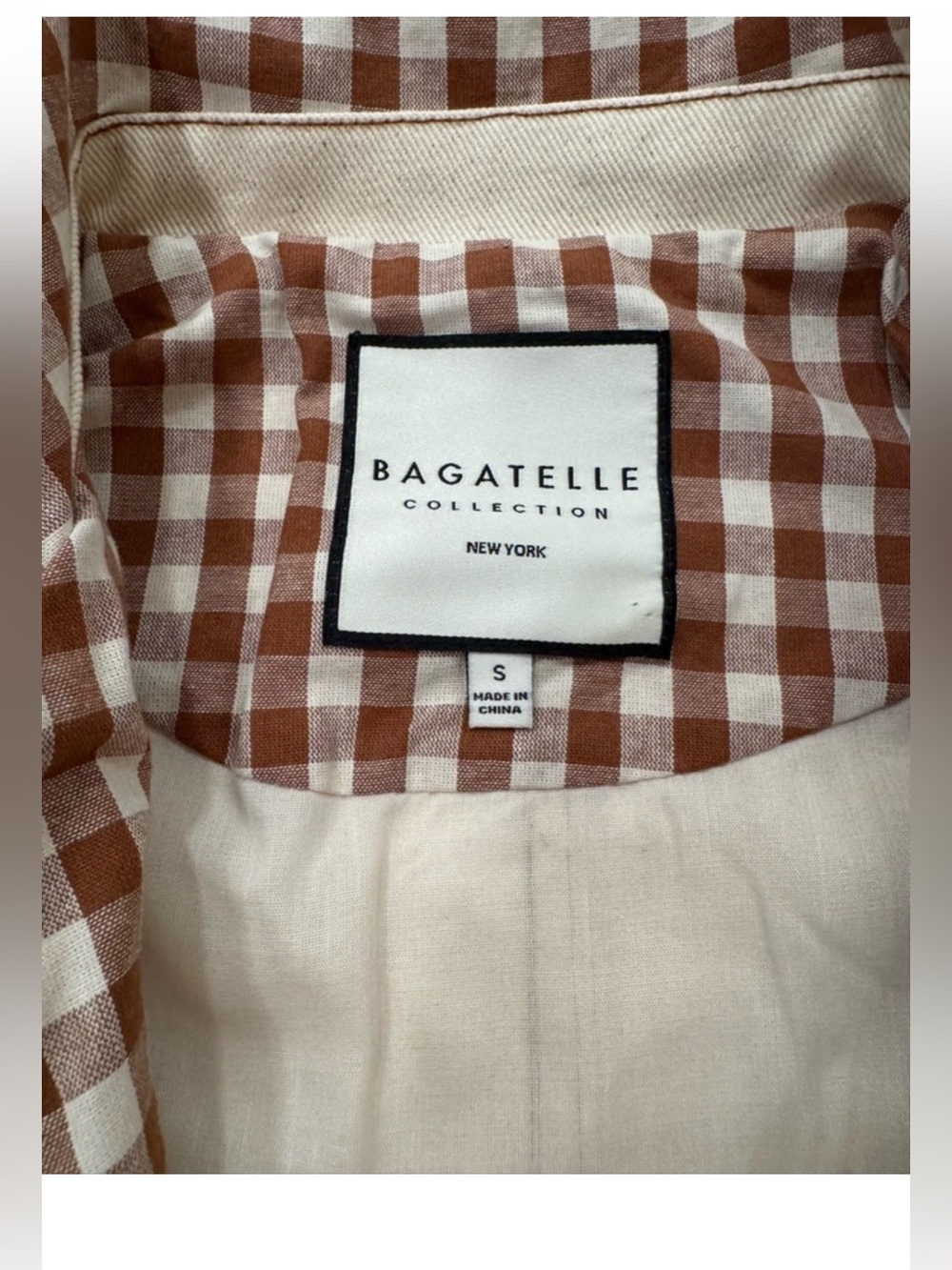 Bagatelle Cream Denim Farm Jacket with Gingham trim - Picture 5 of 11